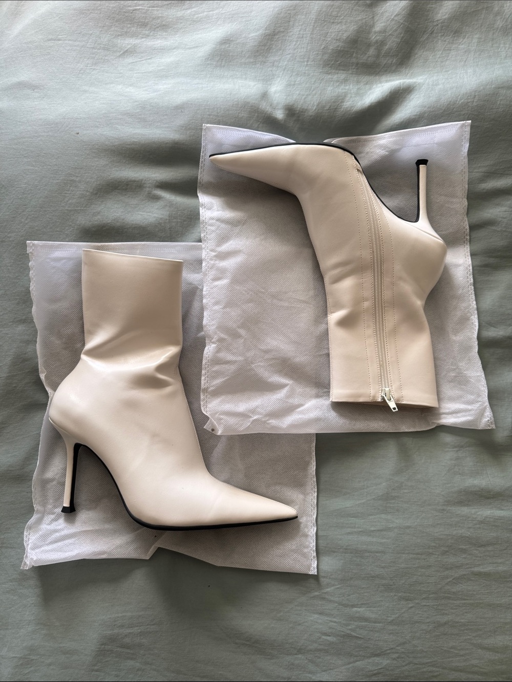 Jeffrey Campbell Cream Pointed-Toe Stiletto Ankle Boots